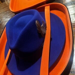 Stylish Blue Fedora Hat with Feather Accent